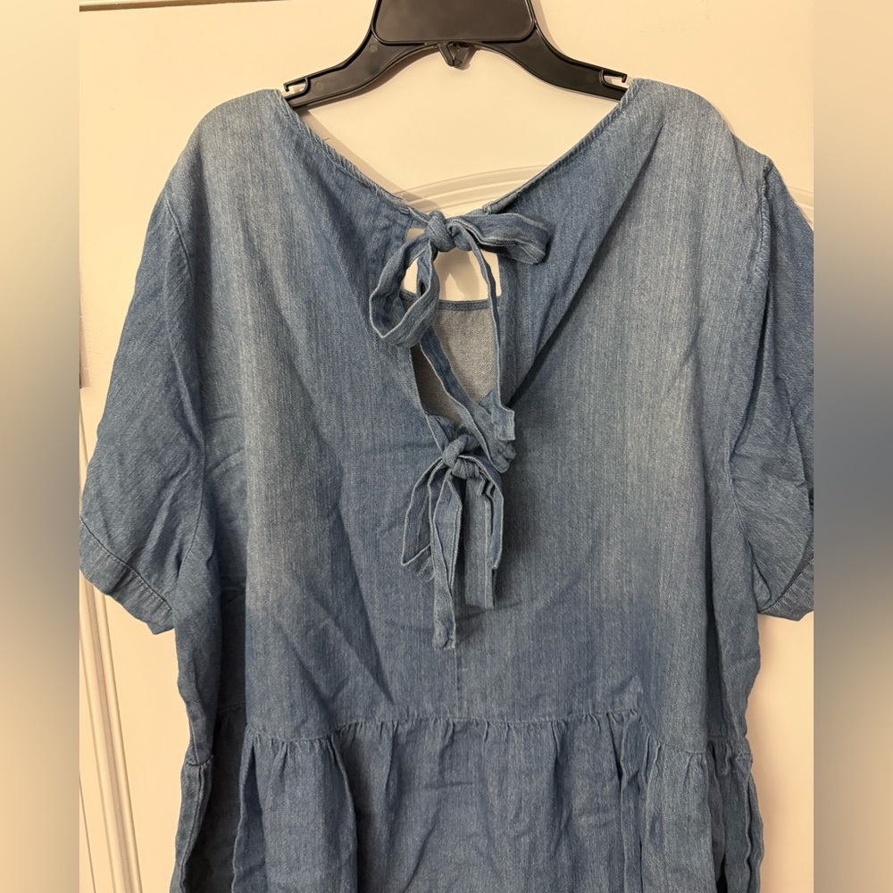 Lane Bryant short sleeve double bow blue denim chambray style top NWT - Picture 7 of 7